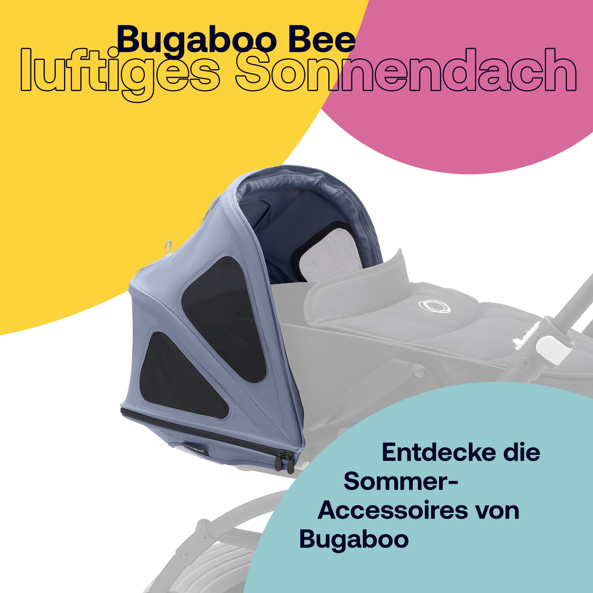 Bugaboo Bee Sonnendach mit Lüftungsfenstern, ausziehbar, wasserabweisend, kompatibel mit Bugaboo Bee Kinderwagen, Seaside Blue