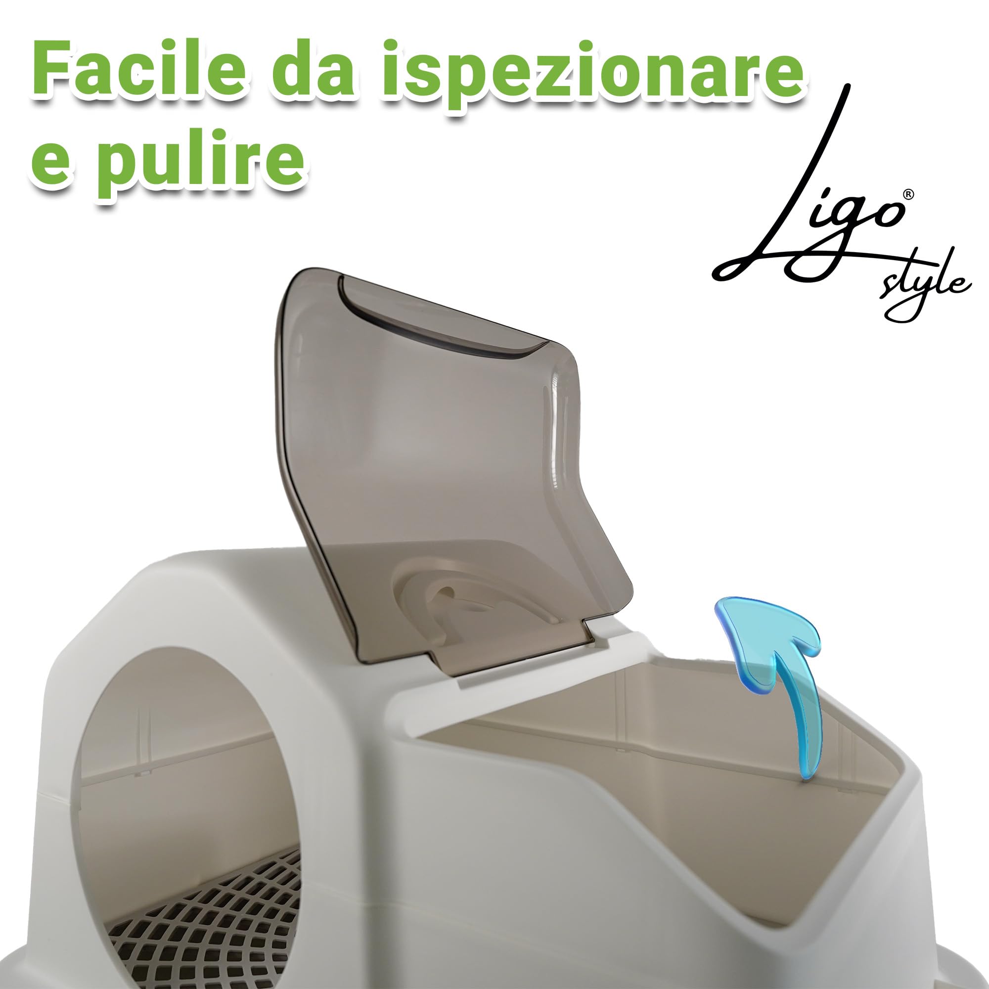 Ligo - Lettiera per gatti in acciaio inox chiusa, grande lettiera chiusa con filtro e rampa contro lo spargimento, a prova di perdite, inodore, facile da pulire