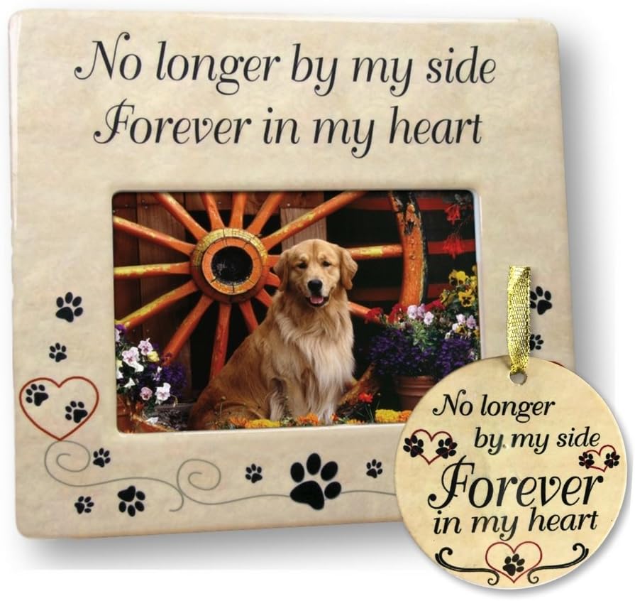 Pet Memorial Frame and Christmas Ornament - No Longer by My Side Picture Frame and Memorial Xmas Ornament - Pet Remembrance