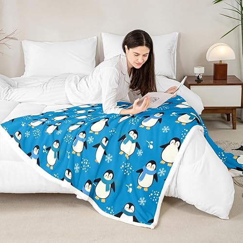 Miniatura 5 de Manta de pingüino kawaii, manta de invierno con diseño de pingüinos, manta de invierno con diseño de animales antárticos para niños y niñas, manta