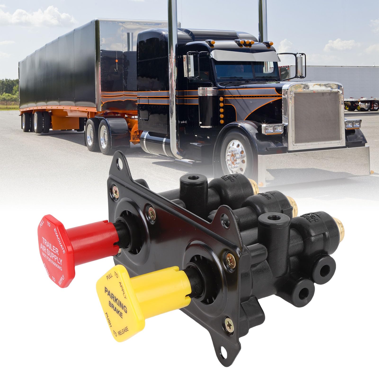 CHICIRIS Soupape de Commande de Frein de Tableau de Bord Soupape de Commande de Frein de Stationnement Pneumatique ABS Métal 3 Ports PTC de 8 Pouces Remplacement MV3 pour 800257 pour Camions Lourds