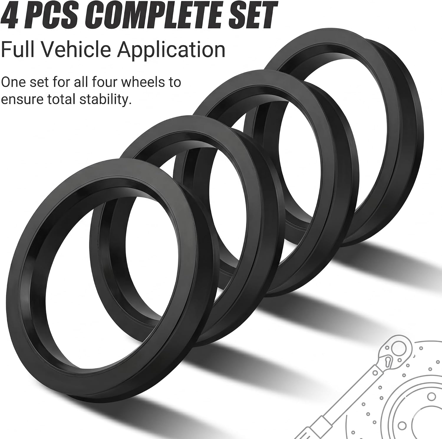 4 PCS Car Wheel Hub Center Rings, 73.1mm OD to 64.1mm ID Plastic Centric Adapter, Gap-filling Shock-absorbing Reducer Ring, Universal Modification Accessory for Most Cars Trucks (Black)