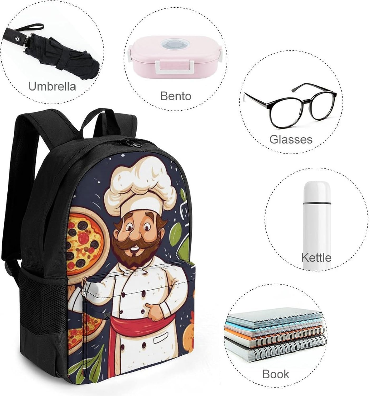 Portable Chef Pizza Backpack with Front & Side Pockets image 4