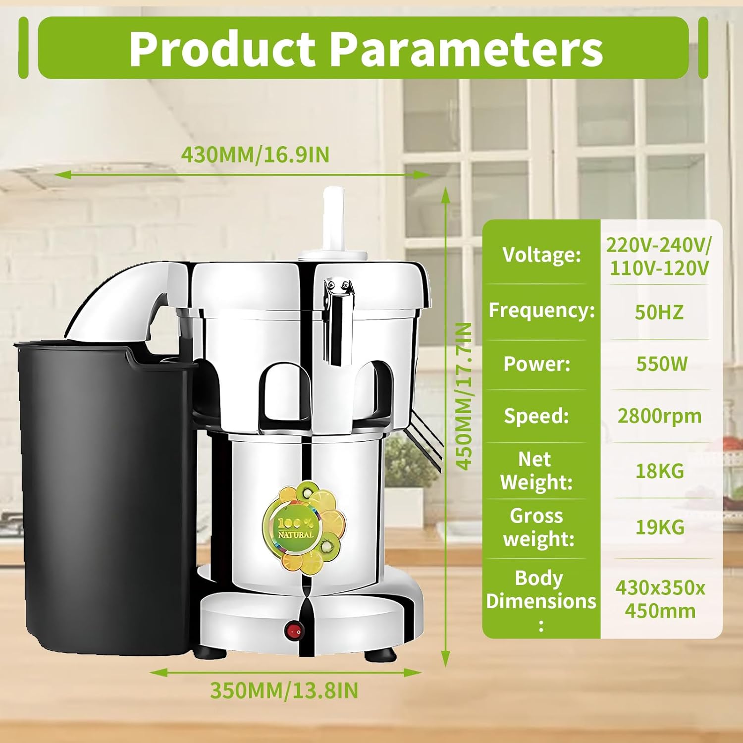 370w/550w/750w Electric Stainless Steel Vegetable & Fruit Juice Maker Squeezer Centrifugal Juicer Machine Commercial Juice Press Machine B2000(550W)