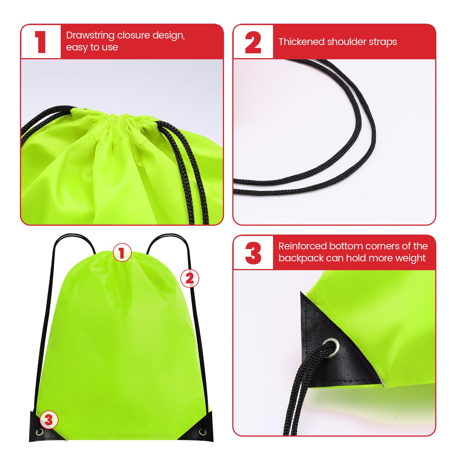 24 mochilas con cordón, bolsas de cuerda, bolsa deportiva con cordón, bolsas de cincha a granel, Verde (Bright Green), L, Deportes, ocio, moda