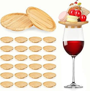 24 Pcs Wine Glass Charcuterie Topper 4" Bamboo Round Mini Charcuterie Boards Charcuterie Wine Glass Topper Appetizer Plates for Family Gatherings Bars Housewarming Gift Restaurants
