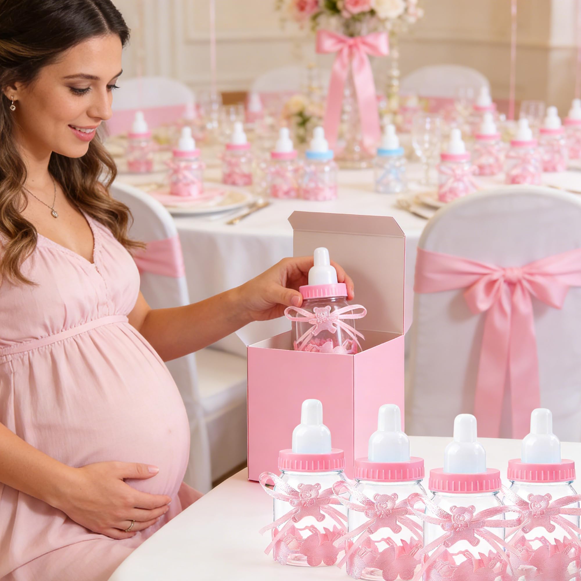 24 Pezzi Biberon Portaconfetti Vasetto Caramelle, Caramella Bomboniere Bottiglia, Favori di Nozze Forma di Bambino Bottiglina, Baby Shower Battesimo Bottigliette Regali Decorazione (rosa)