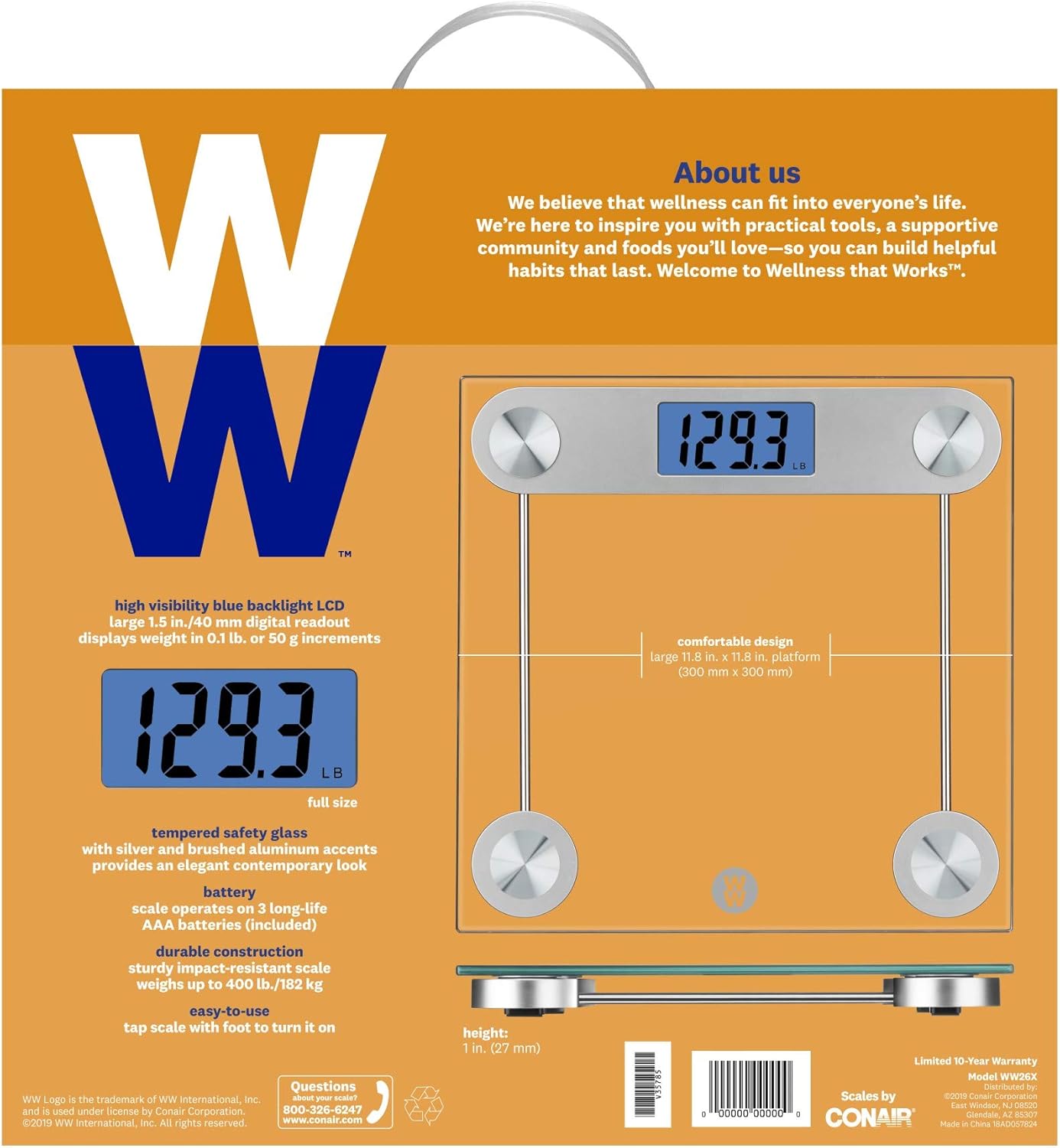 Conair Digital Body Weight Scale, High Precision Step-on Glass Bathroom Scale for Body Weight, 400 lb : Everything Else