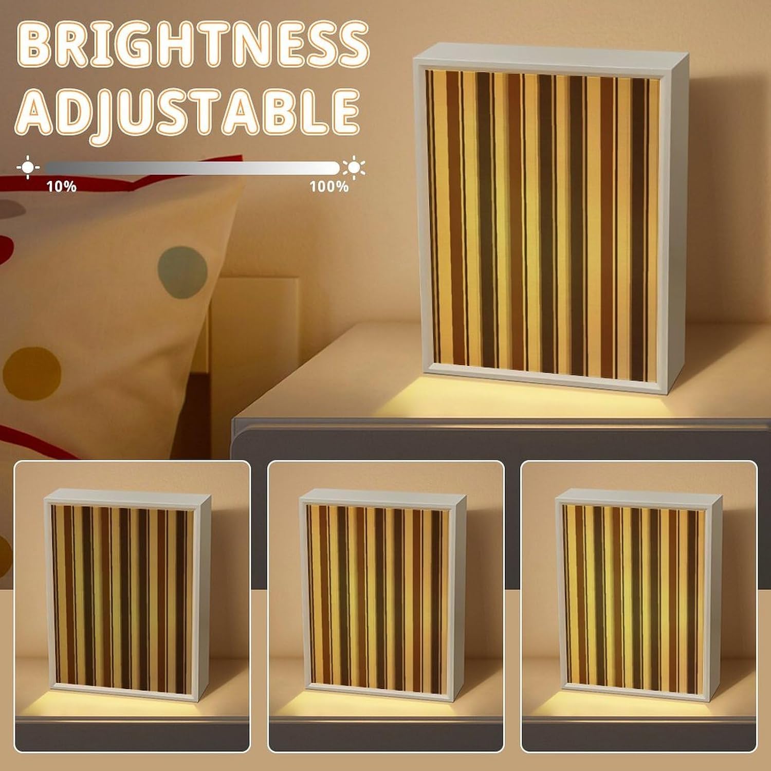Brown Stripe Vanity Mirror with Lights Lighted Makeup Mirror with 3-Color Lighting Dimmable LED Makeup Mirror for Vanity Desk Tabletop Bedroom Dressing Room image 5