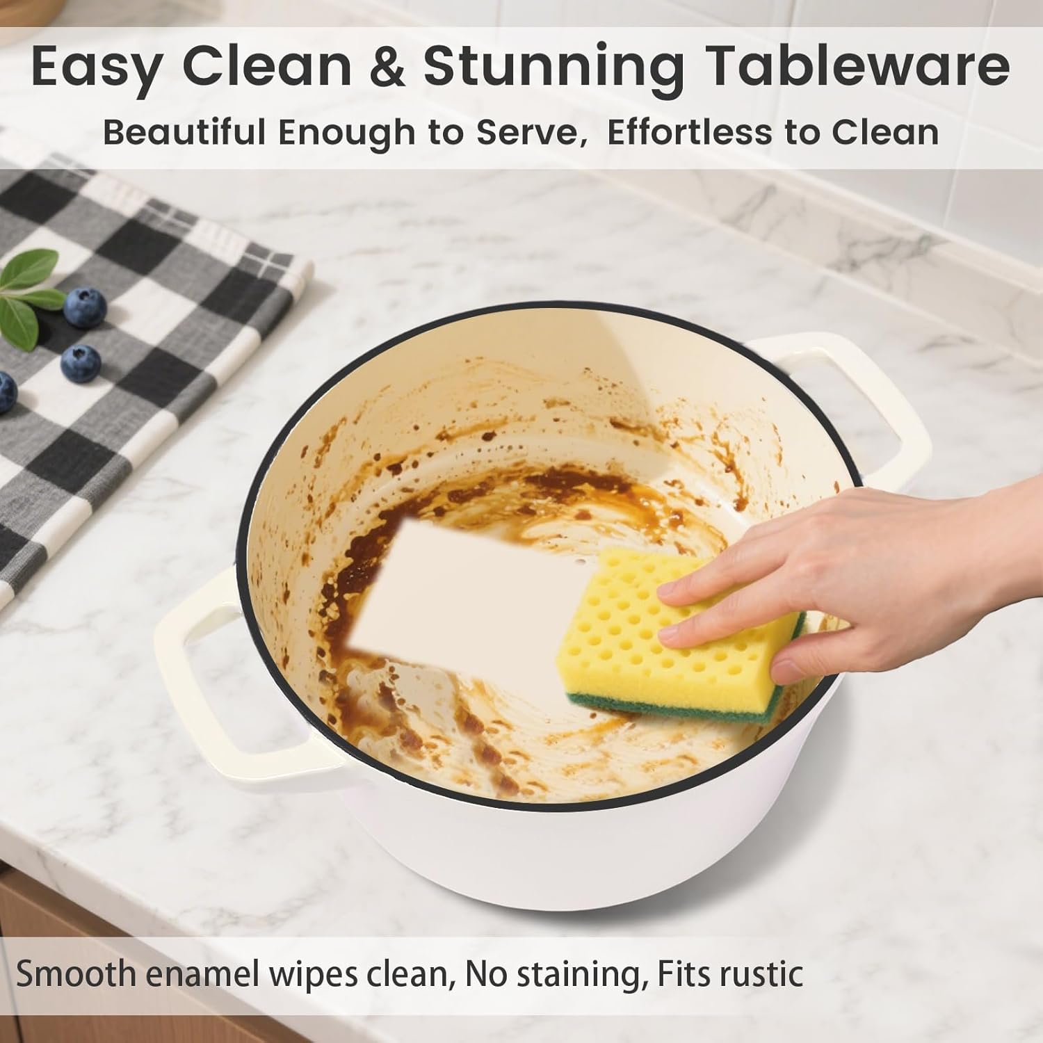 Hisencn Stackable Enamel Cookware Set, 5-Piece – 5.2QT Pot with Lid, 10-in Skillet, 4QT Frying Pan with Universal Glass Lid, Space-Saving Design, Oven and Stovetop Safe (Up to 500°F), Cream White - Image 5