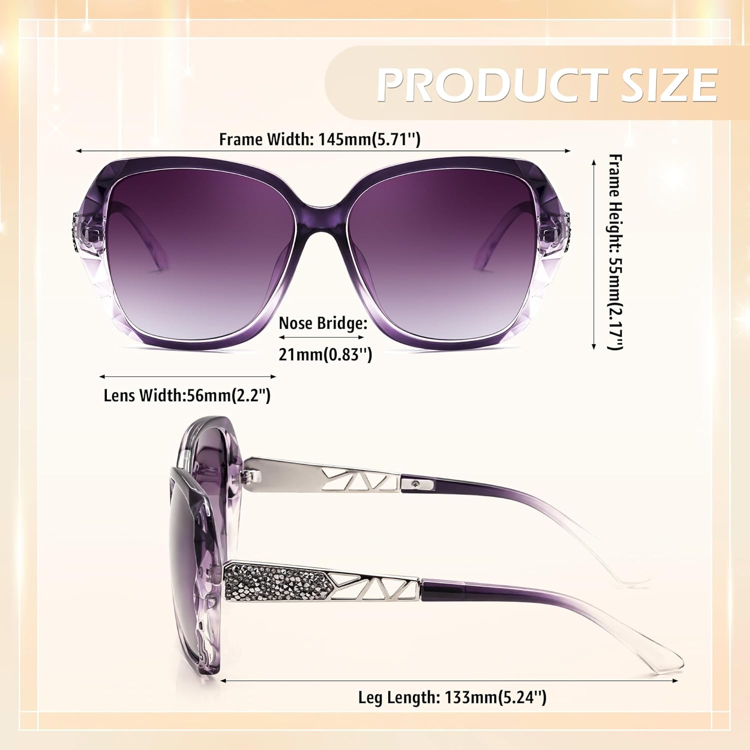 FEISEDY Polarized Women Square Sunglasses Sparkling Composite Shiny Frame B2289