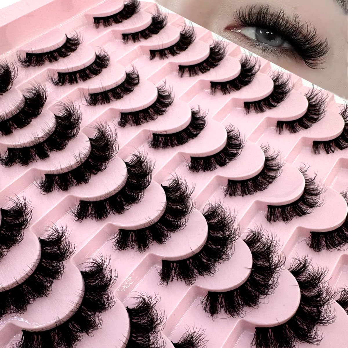 3D Mink False Eyelashes Set, 20 Pairs, Dramatic Fluffy Lashes, Black (ja48)