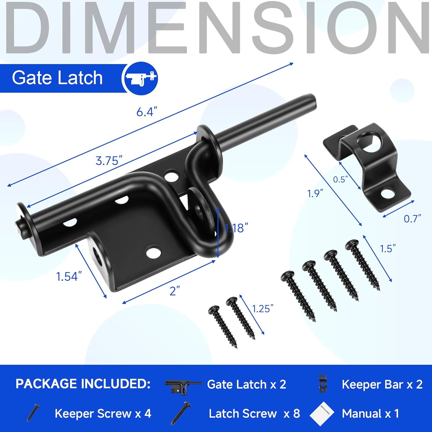 Slide Bolt Gate Latch for Wooden Fence, Heavy Duty Sliding Bolt Door Locks Gate Latch with Padlock Hole, Black Door Latch Gate Hardware for Wood Vinyl Fenc Barn Shed, 2 Pack