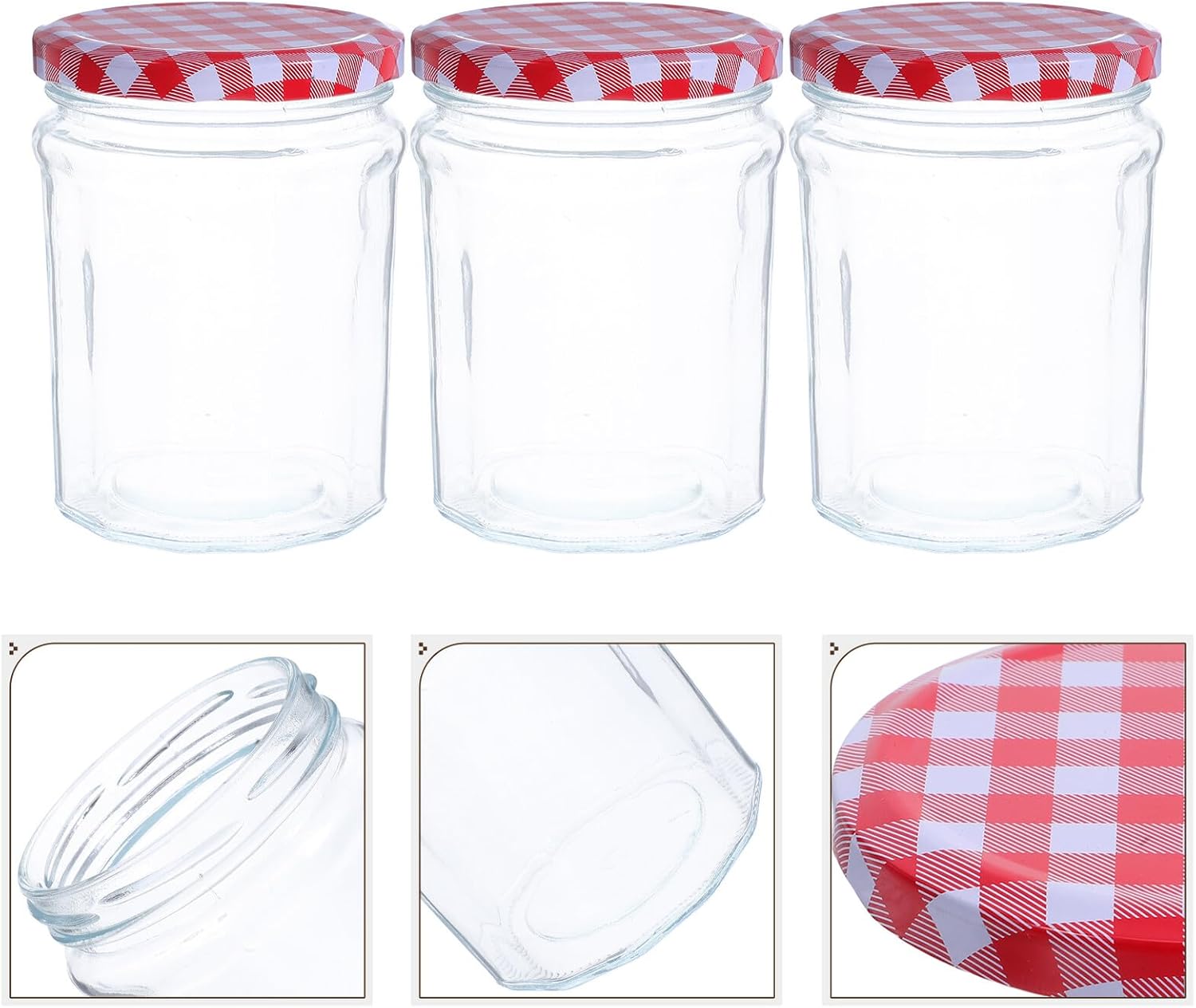 Zerodeko 6pcs 380ml Hexagon Glass Jars with Airtight Lids, Food Storage Canning Jars, Sealed Glass Containers for Jam, Honey, Spices, Kitchen Pantry Organization