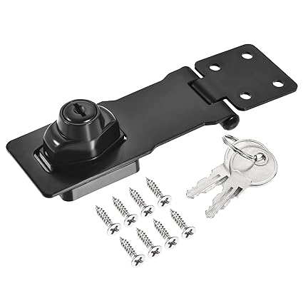 MECCANIXITY 4 Inch Keyed Alike Hasp Lock Zinc Alloy Twist Knob Locking for Cabinet Door Cupboard, Black