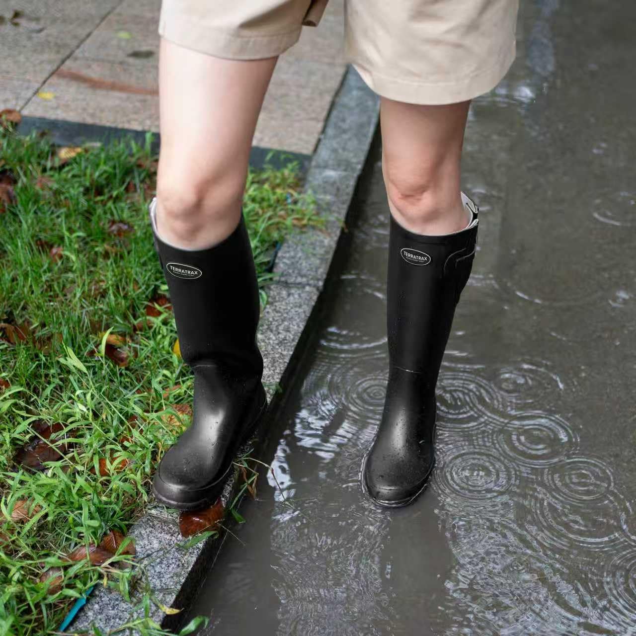 Women's Tall Rain Boots, Knee High Waterproof Rubber Boots, Adjustable Fit for Garden, Farm & Outdoor Wet Weather
