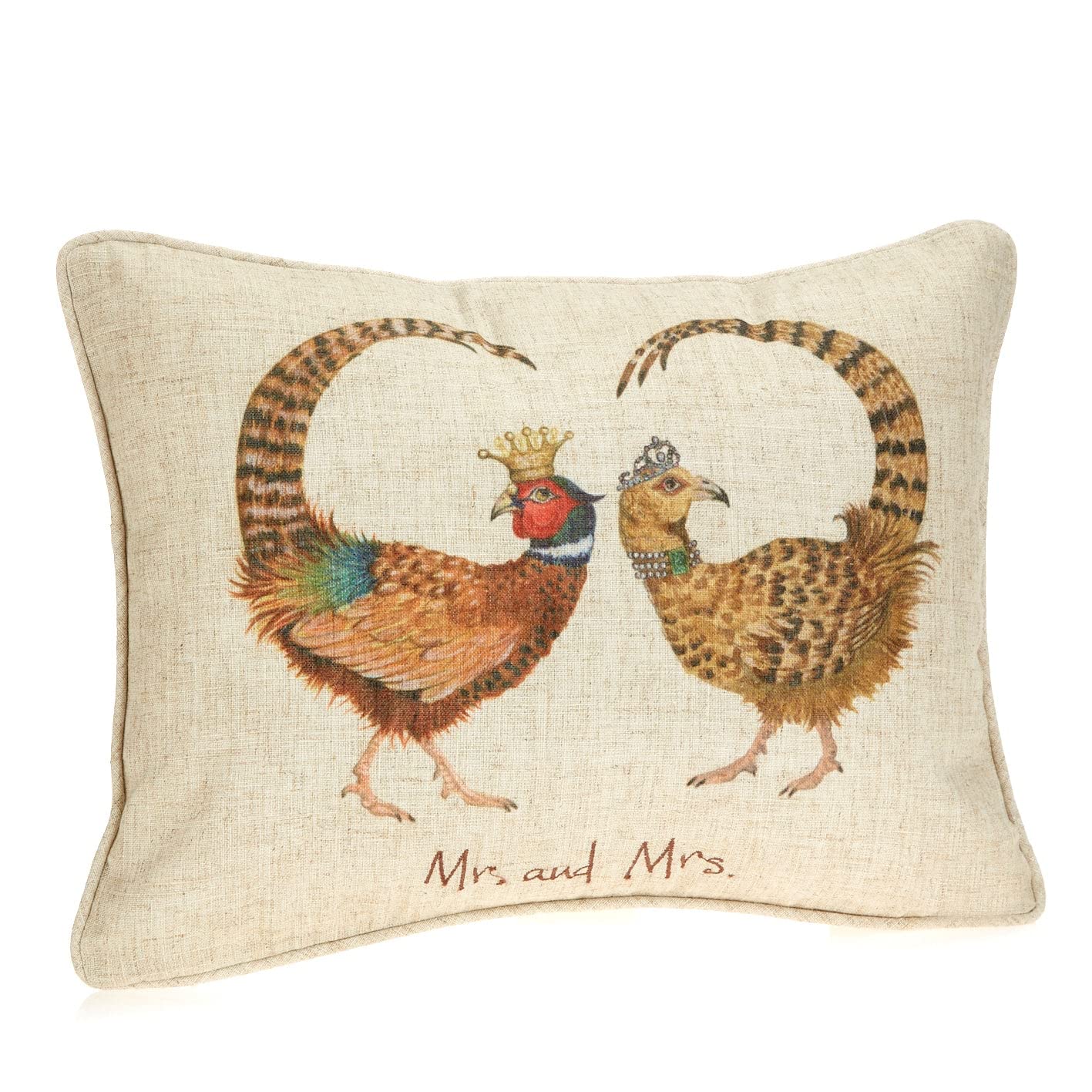Coussin lin métis Mr et Mrs Faisan 40x30 cm idéal pour décorer un salon campagne chic