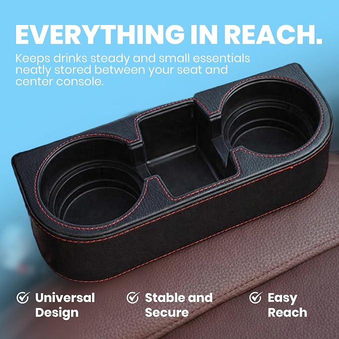 Portavasos para Auto, Negro, de Cuero PU, Universal para Asiento miniatura 2