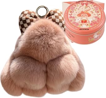 Bunny Keychain with Tin & Bag Cute Soft Plush Rabbit Keychain With Bow for Women Key Accessory Bag Charm