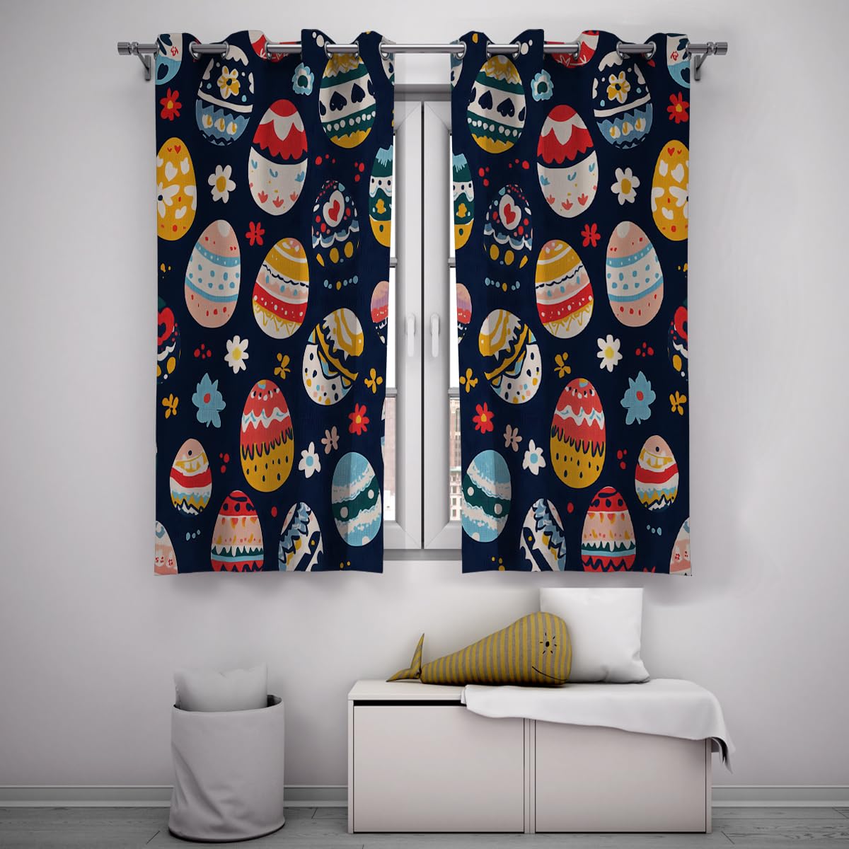 Cortinas Opacas con Estampado Huevo Pascua con Estampado Pascua Dibujos Animados Cortinas oscureciendo Ventanas para el salón y la habitación del bebé 2 Paneles 2xB168xH229