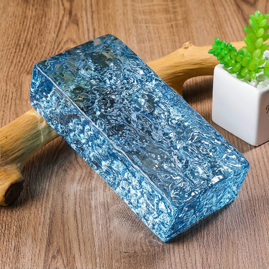 Transparent Solid Glass Blocks for Decoration,7.9" L X3.9 Wx2 H Ice Crystal Textured Clear Crystal Bricks for Wall,Office Decor Room Partition Brick(Light Green,1pc)