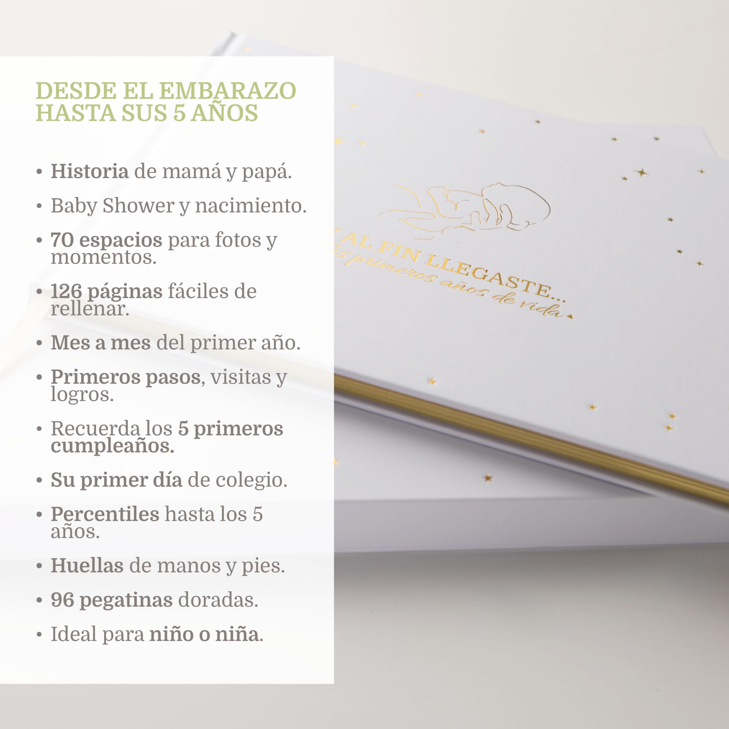 Album Fotos Bebe Primer Año + Lápiz Metálico + Caja Regalo con Cierre Magnético + Pegatinas | Libro Recuerdos Bebe | Album Bebe Recien Nacido hasta los 5 Años (Español)
