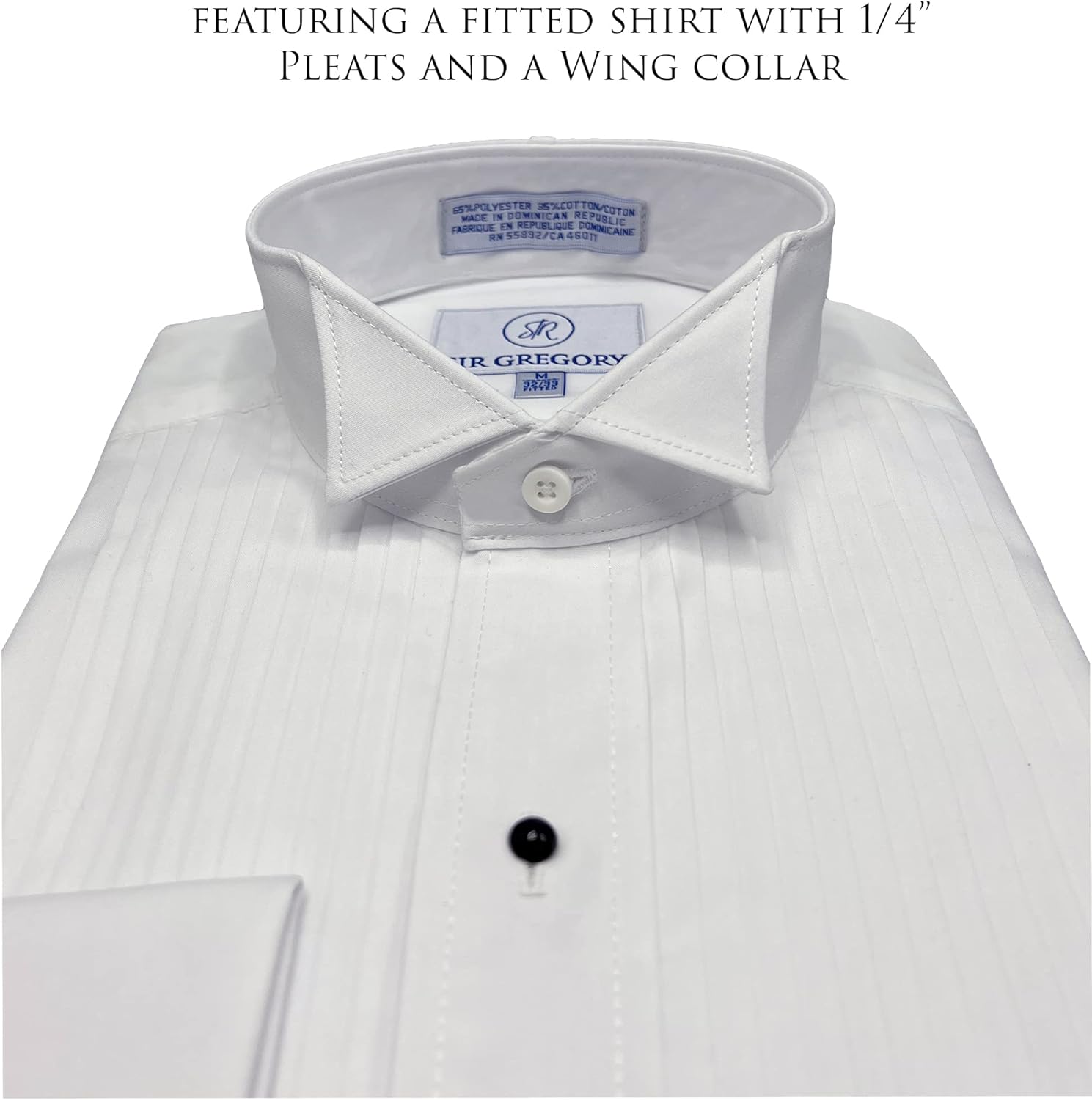Sir Gregory Men's Fitted Tuxedo Shirt with Wing Collar French Cuffs and 1/4 Inch Pleat - Image 3