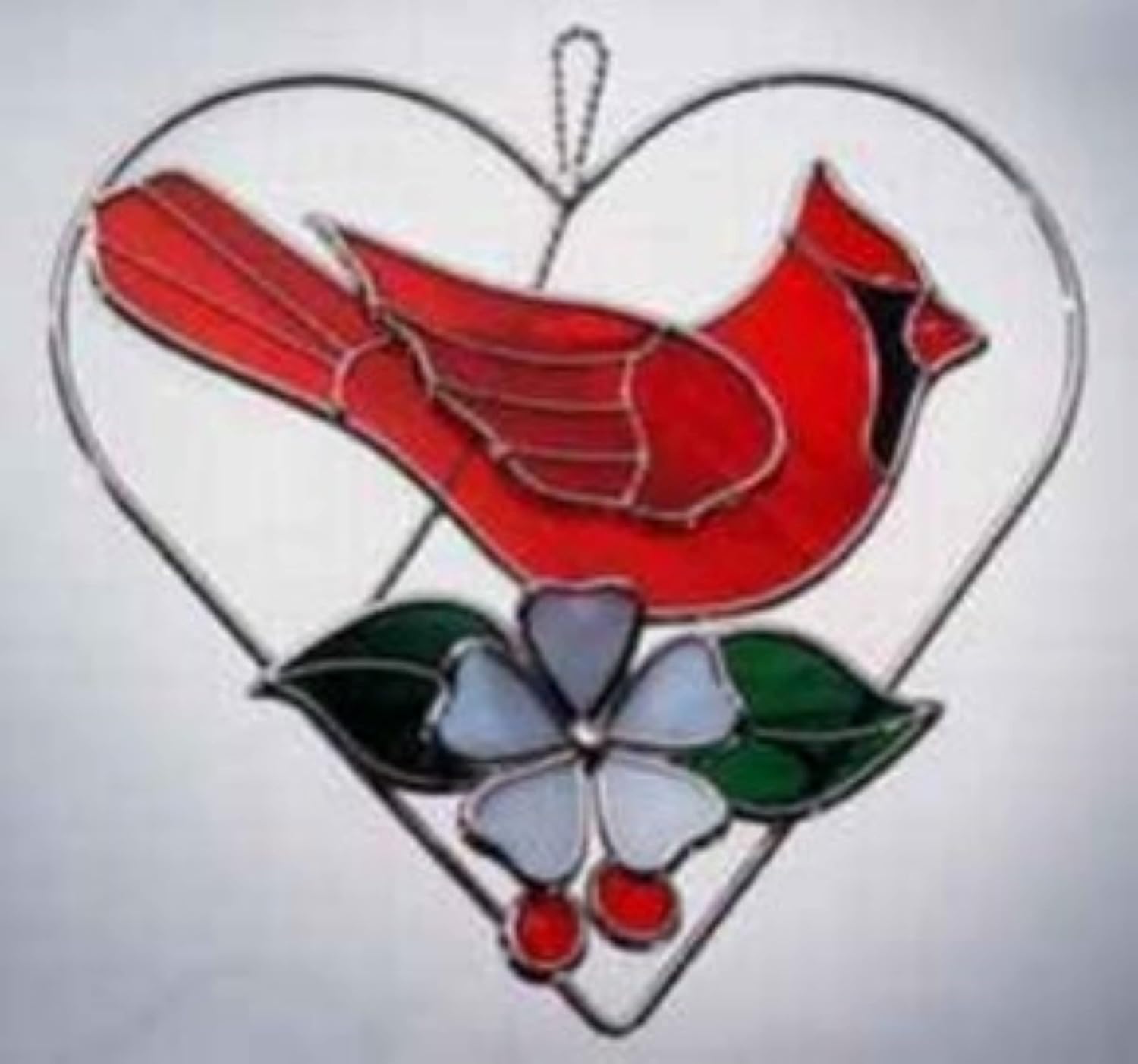 Stained Glass Red Cardinal Suncatcher – Large 8"×8" Heart Ring with Dogwood Flower, Real Stain Glass Window Hanging Ornament, Cardinal Bird Sun Catcher Décor Gift for Women & Lovers by SassyXpressions