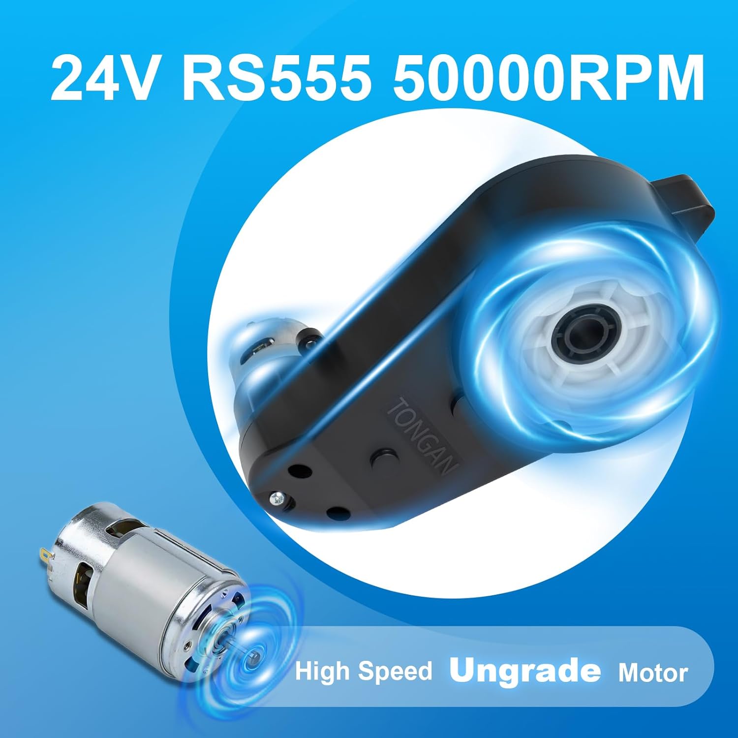 24v Motor-50000RPM for Power Wheels,RS555 High-Speed Steel Gears Motor Gearbox for Kids Ride on Car -18V-24V Motor Conversion Kit,Upgrade Replacement Parts (24v-50000RPM)