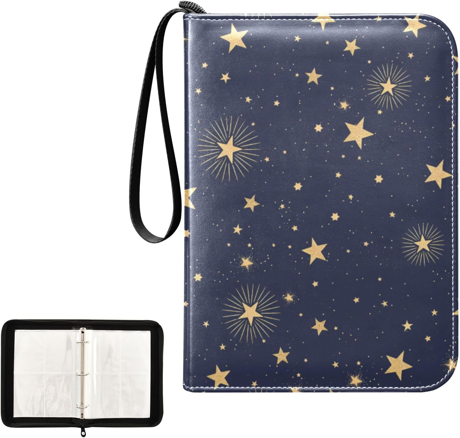 4 Pockets Trading Card Album Holder Book Folder Sports Card Binder Space Galaxy Star 400 Double Side Pockets for 3 Ring Binder Zipper