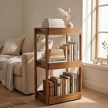 BEEFURNI 3-Tier Corner Standing Acacia Wood Shower Caddy Organizer
