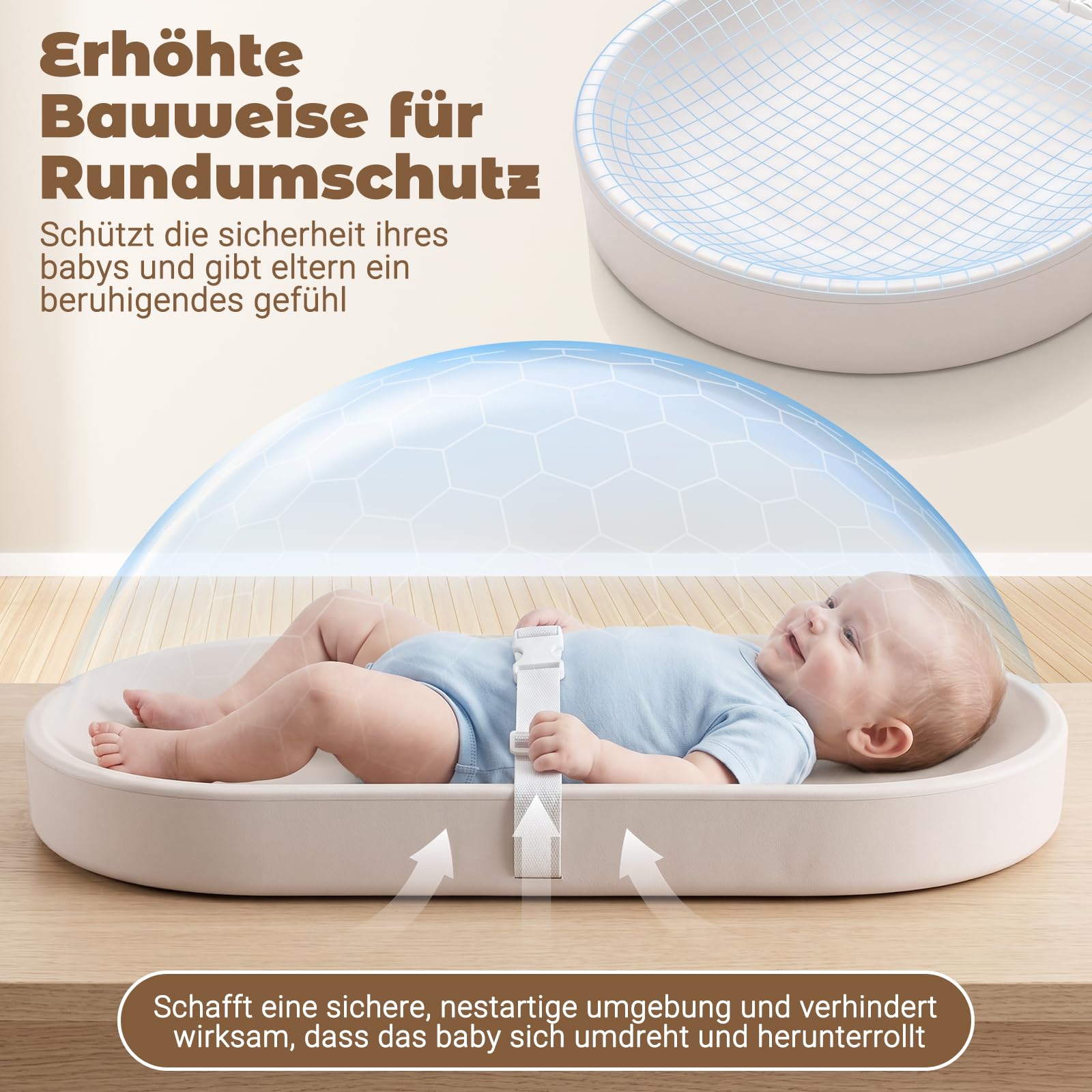 Baby Wickelauflage 73 x 36 cm – Abwaschbar & Wasserdicht. Wickelunterlage aus PU-Material, leicht, weich und mit Sicherheitsgurt. Passend für Kommode & Wickeltisch