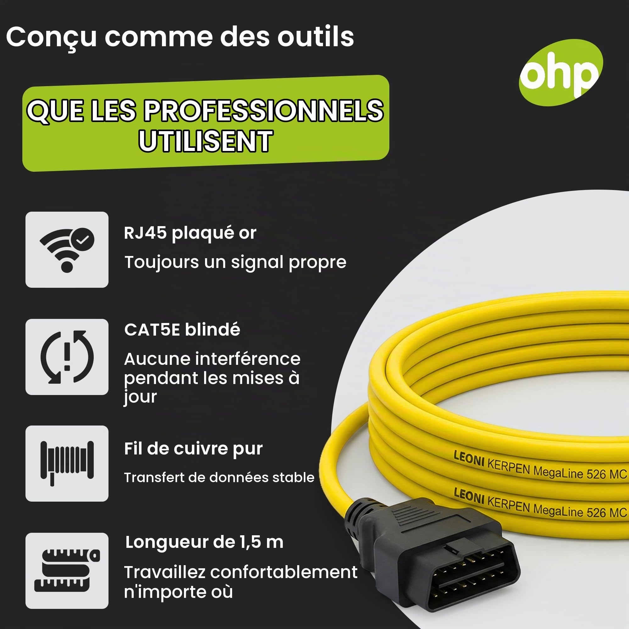 OHP ENET Bimmercode OBD2 Cable for BMW F- Series Coding | E SYS ISTA+ ICOM Bootmod3 Bimmerlink OBD | Heavy Duty Cable