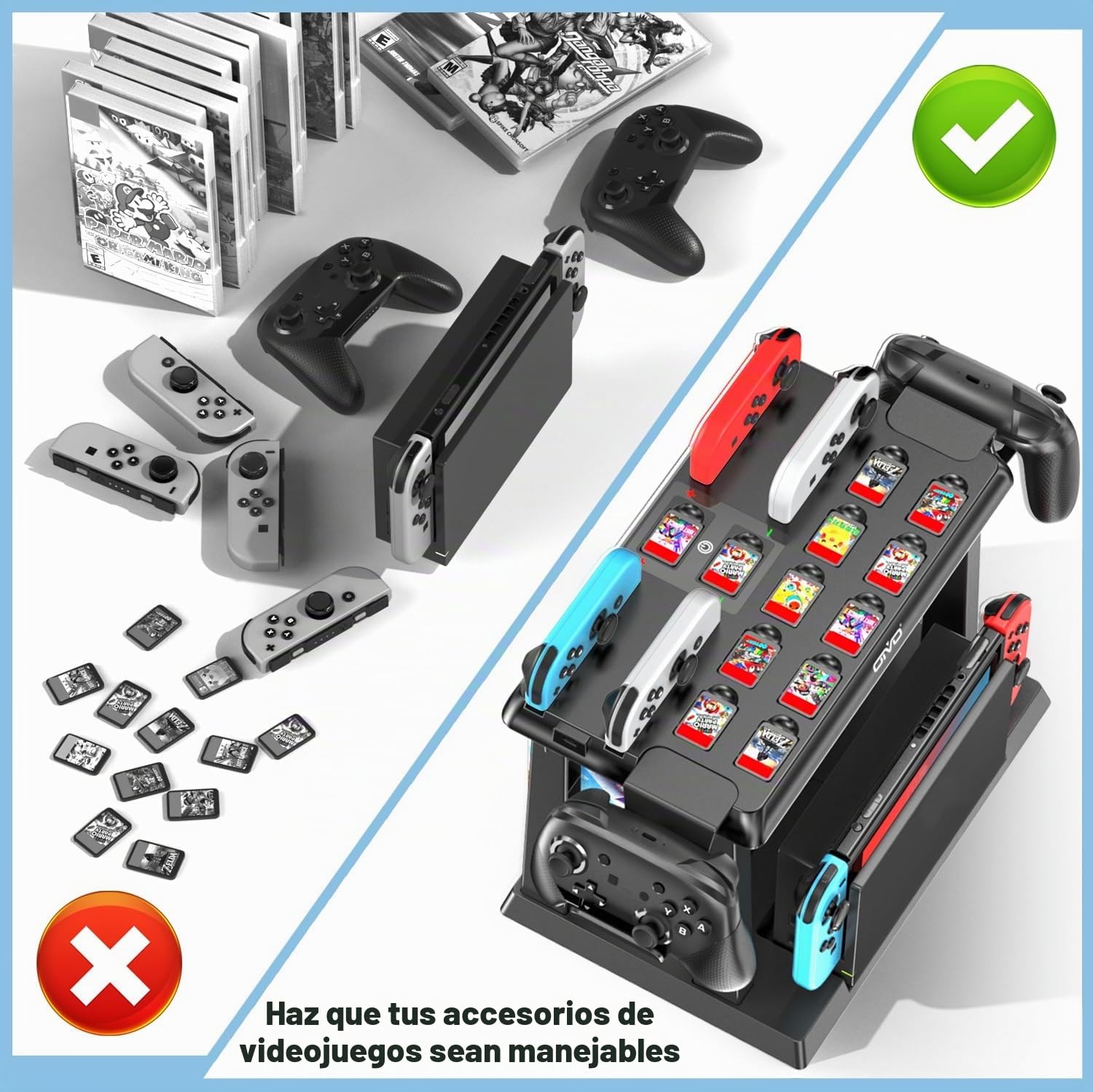 Kytok Soporte Almacenamiento para Nintendo Switch/OLED con Cargador para Joycon, Torre para Accesorios, Soporte Organizador para Juegos, Mando Pro y TV Dock