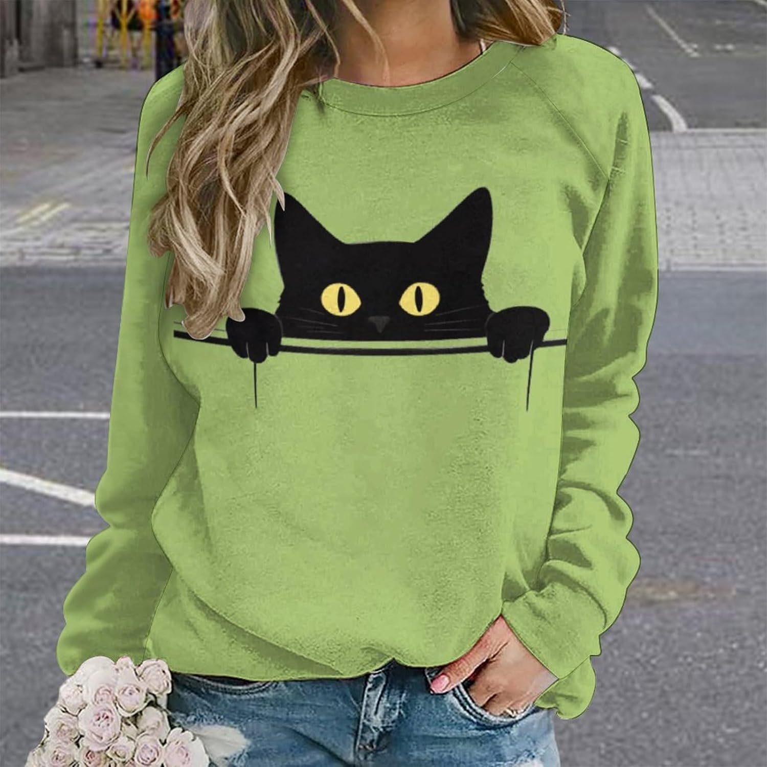 Womens Ugly Christmas Sweatshirt Funny Cat Dog Printed Xmas Pullover Shirts Crewneck Long Sleeve Graphic Hoodies
