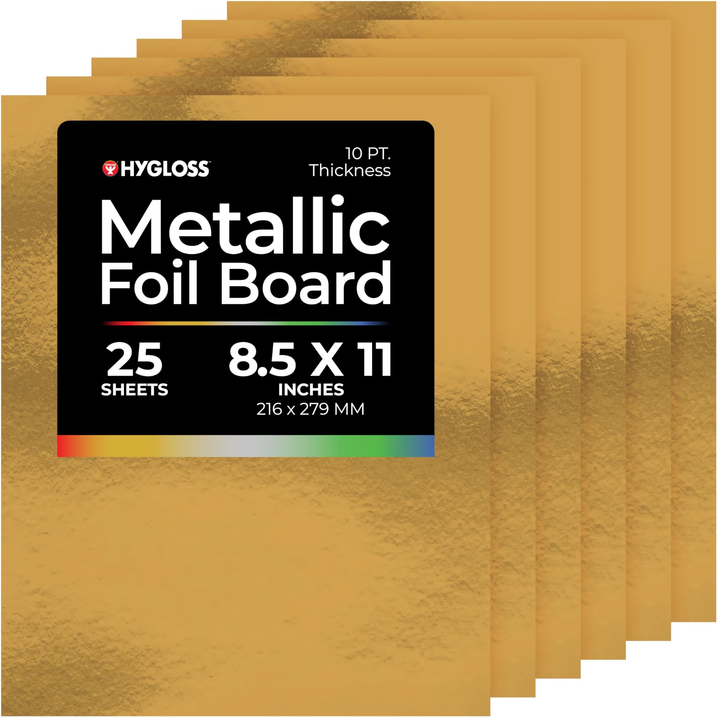 Hygloss Metallic Foil Board Card Stock Sheets, Arts & Crafts, Classroom Activities & Card Making, 25 Pack, 8.5 x 11-Inch, Gold