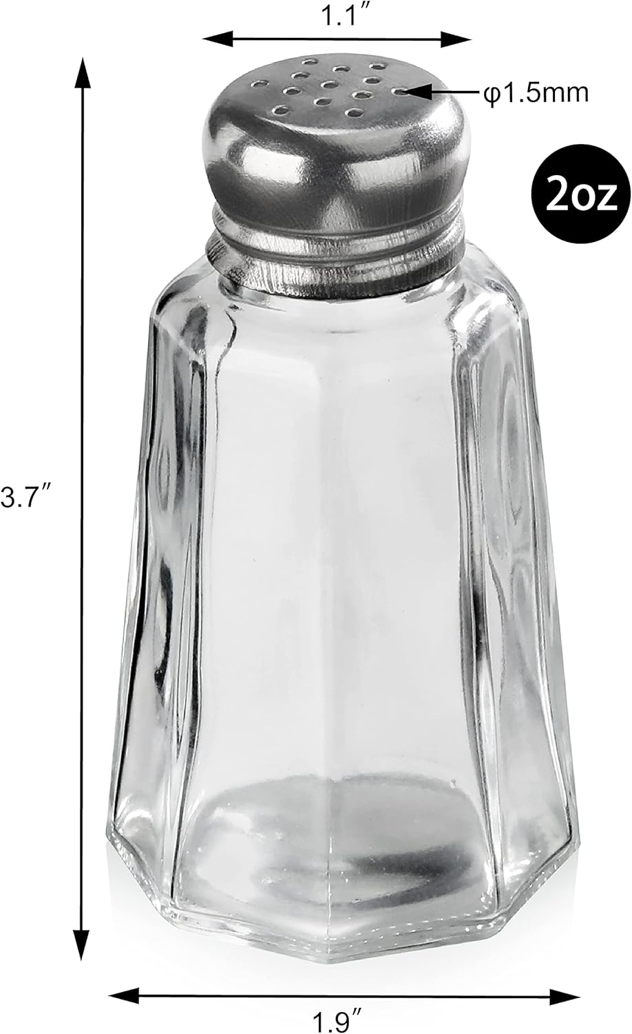 New Star Foodservice 22186 Glass Salt and Pepper Shaker with Stainless Steel Mushroom Top, 2-Ounce, Set of 12