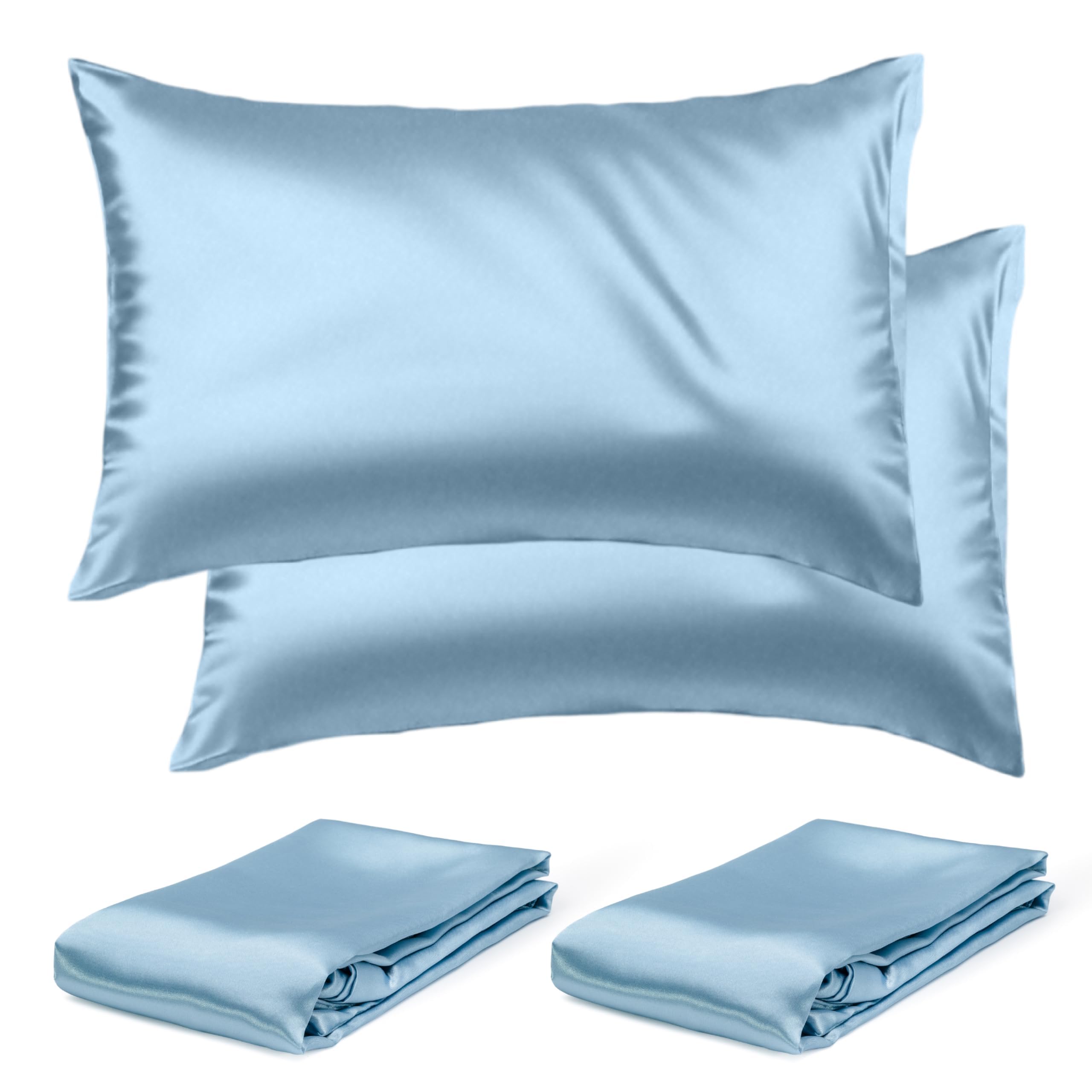 THALMONA Set Federe Cuscino Letto 2 Pezzi 50x70 Cm – Copricuscino Letto Morbido Elegante con Chiusura Zip Resistente, Facili da Lavare Antipiega Traspiranti, Anallergiche in Poliestere (Azzurro)