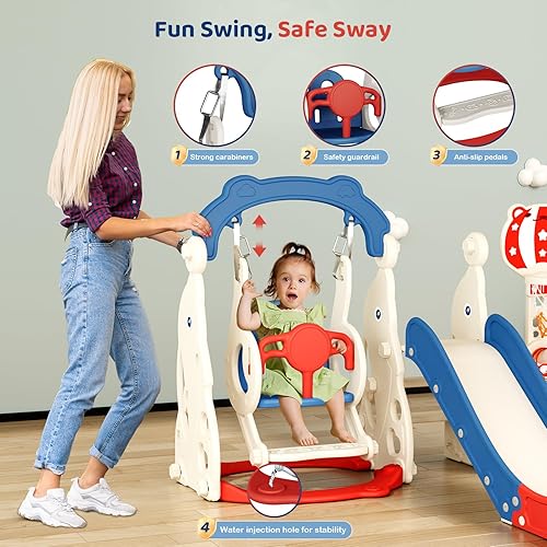 Vista 68 de Tobogán interior para niños pequeños, 8 en 1, para niños de 1 a 3 años, juego con escalador, aro de baloncesto, túnel y espacio de almacenamiento