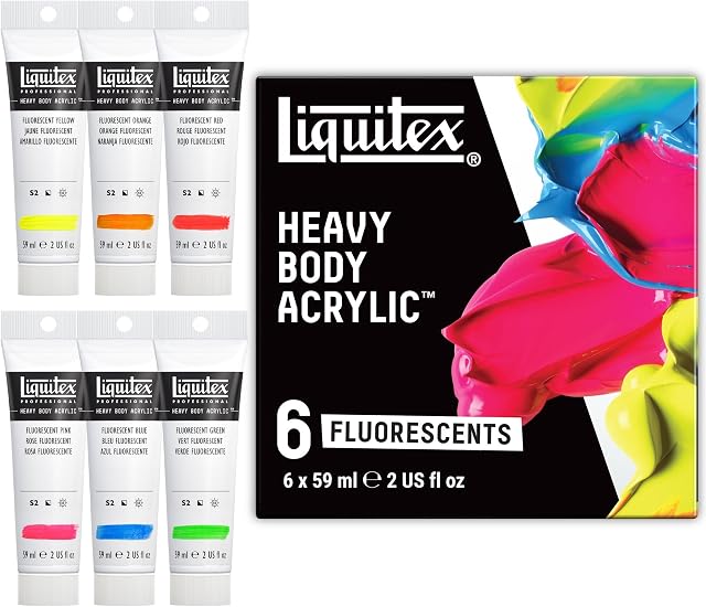 Liquitex Professional Heavy Body Acrylic Paint, 6 x 59ml (2-oz), Fluorescent Colors Set