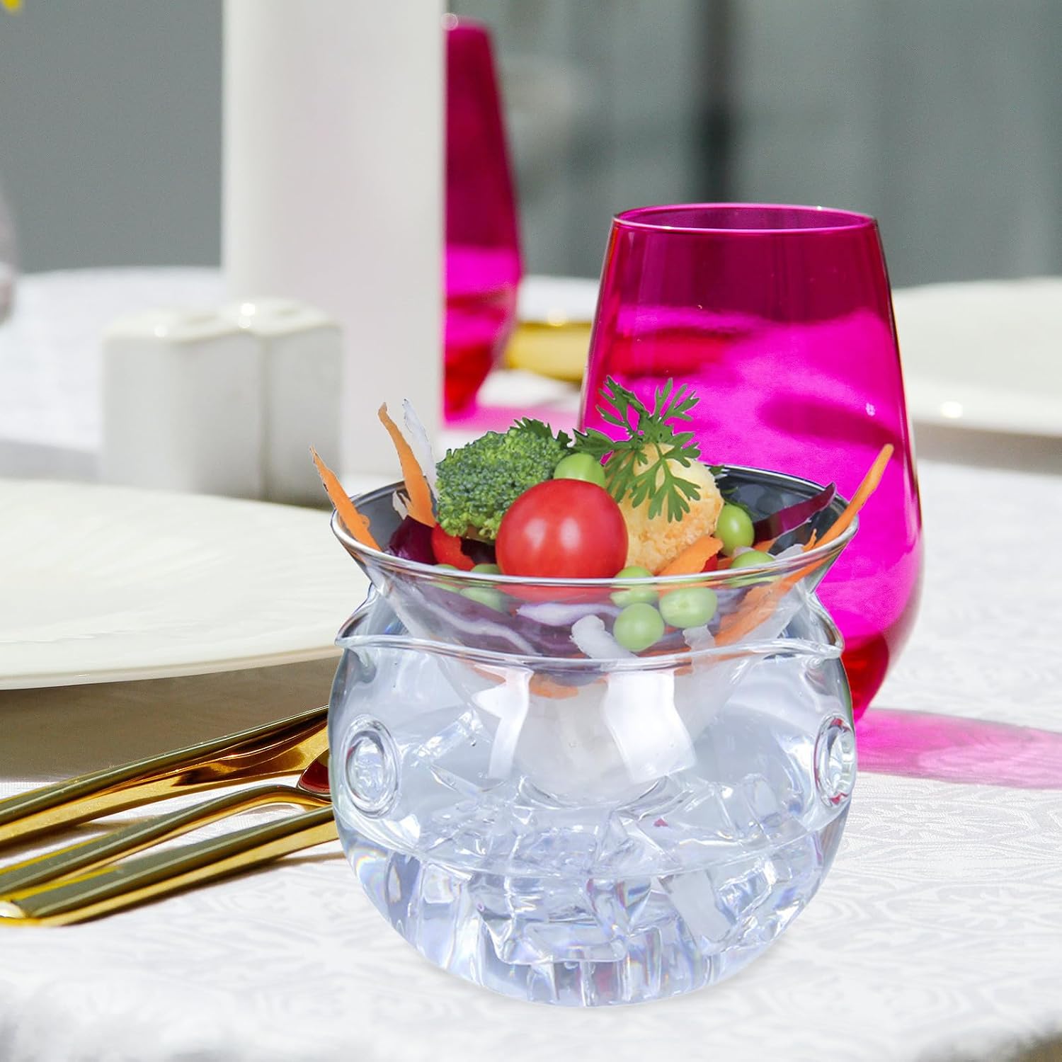 PATKAW Glass Salad Bowl for Fruit and Vegetables, Creative Triangle Shape