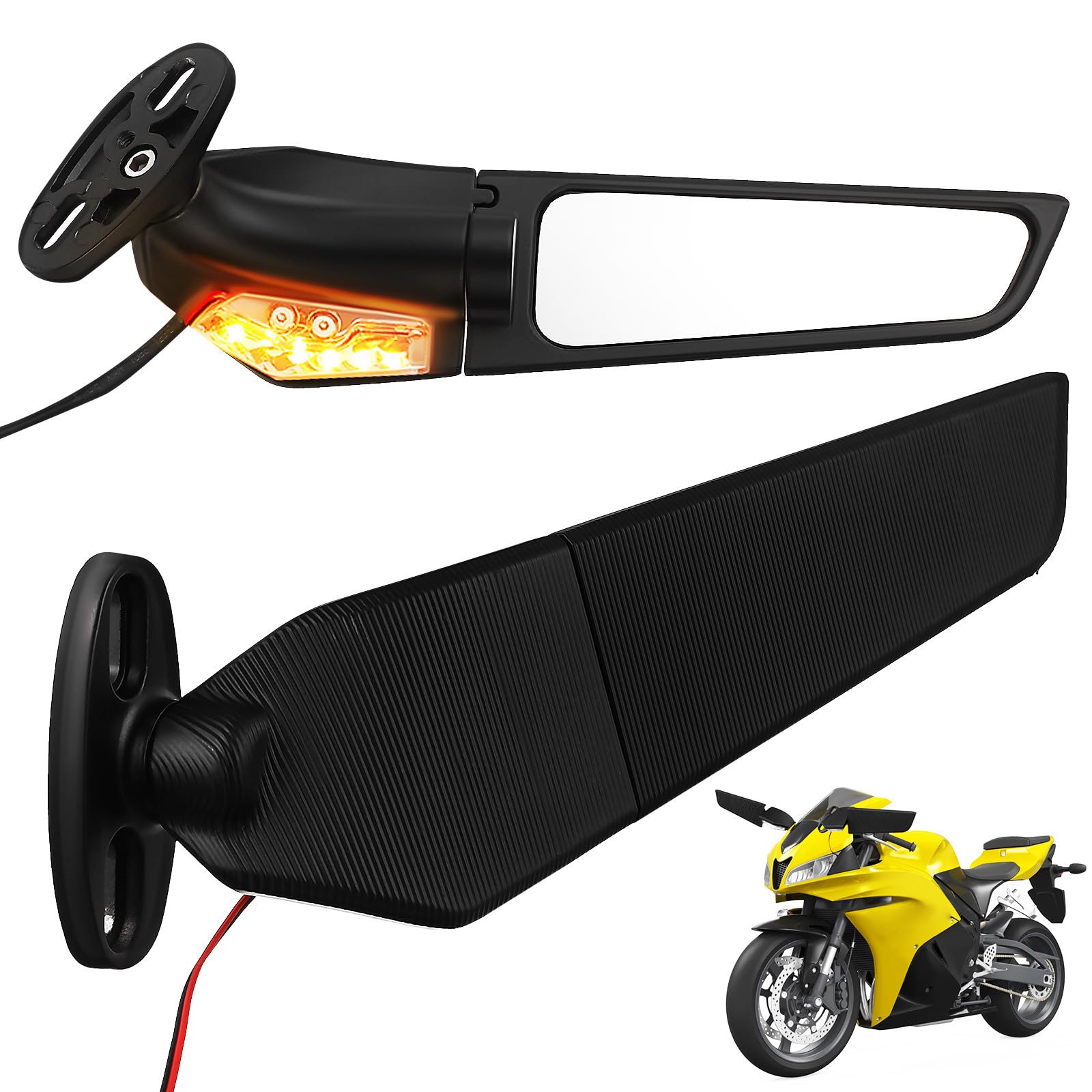 Specchietti Retrovisori Moto con Frecce 1 Paio Neri | Lega di Alluminio e Abs , Superficie Ampia , Installazione Semplice , Accessori Necessari Inclusi