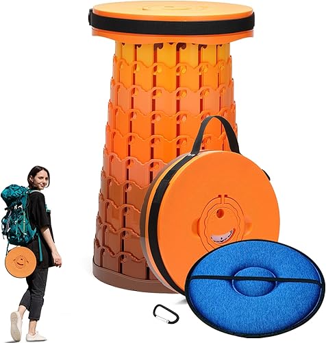 Taburete plegable XXL mejorado 2025 con cojín, capacidad de 1000 libras y 19.7 pulgadas de alto, más ancho y alto, asiento plegable telescópico