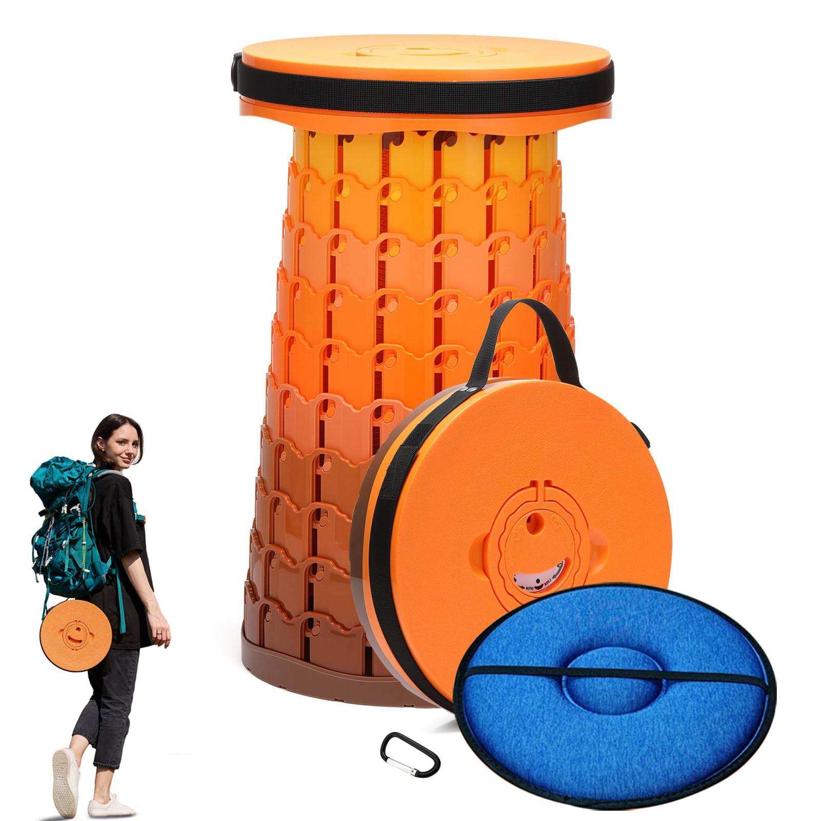 Spisces Upgraded Collapsible Stool with Cushion, 1000 lbs Capacity & 19.7-in High, Wider & Taller Heavy Duty Portable Telescoping Foldable Seat for