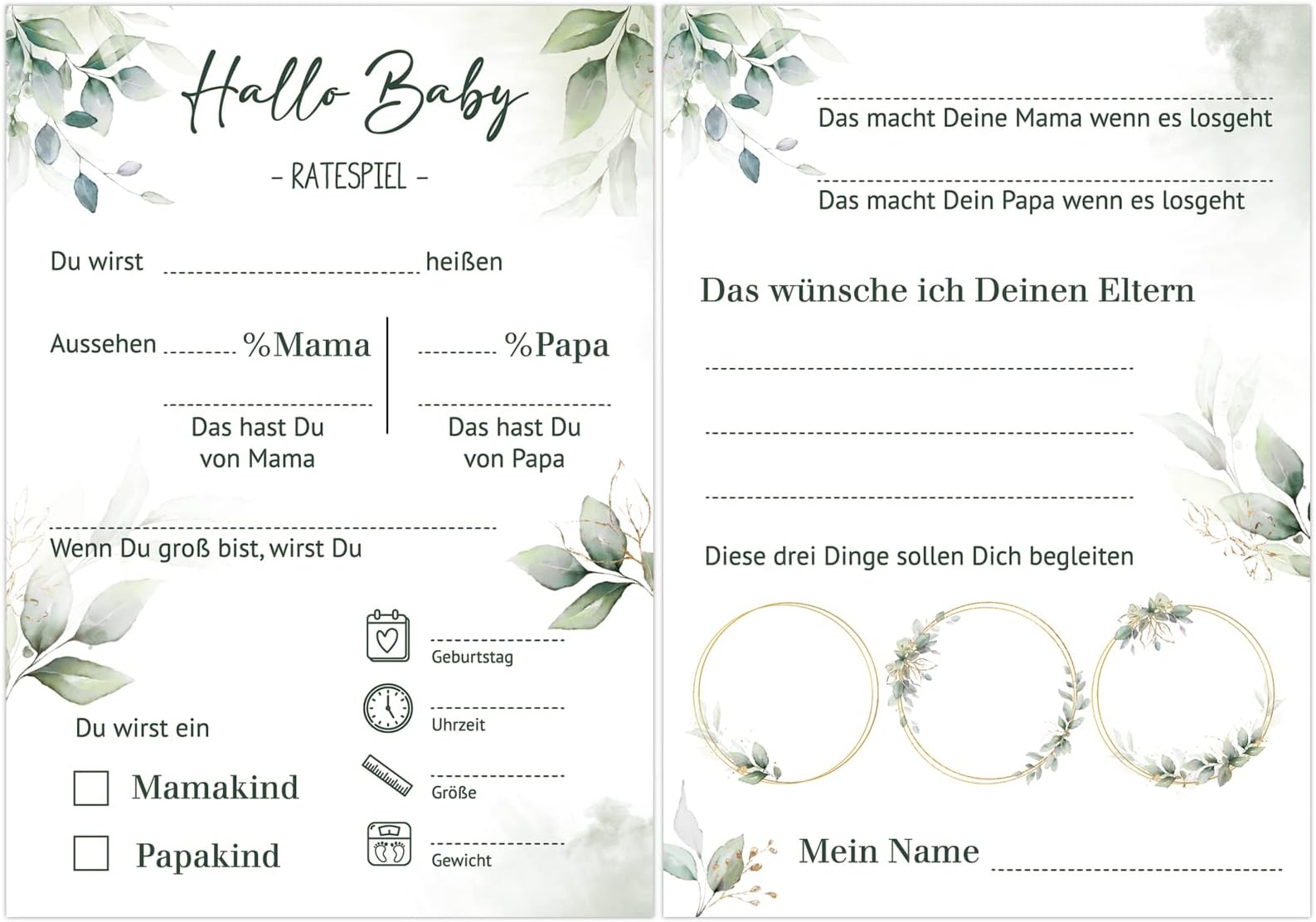 20x Babyshower Ratespiel Karten - Quizkarten Für Baby Party & Geschlechtsenthüllung