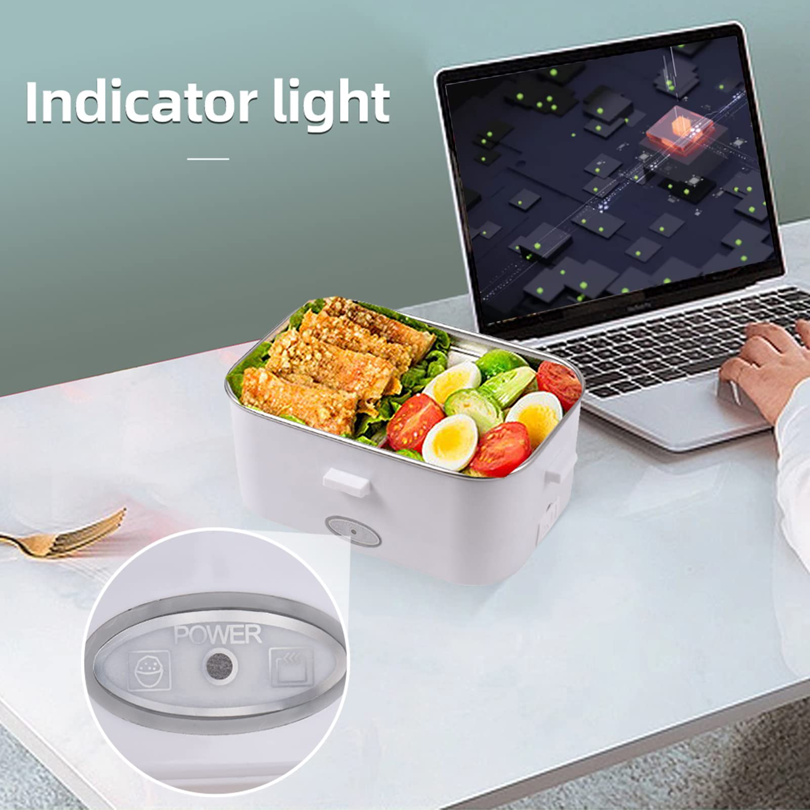 Fiambrera de calefacción 40 W portátil de acero inoxidable 110 V+12 V/24 V Interfaz de fuente de alimentación dual Revestimiento de acero inoxidable Aislamiento eléctrico para el hogar del 6