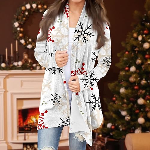 Miniatura 2 de Cárdigan de Navidad para mujer, cómodo, casual, ligero, frente abierto, manga larga, gráfico, suéter