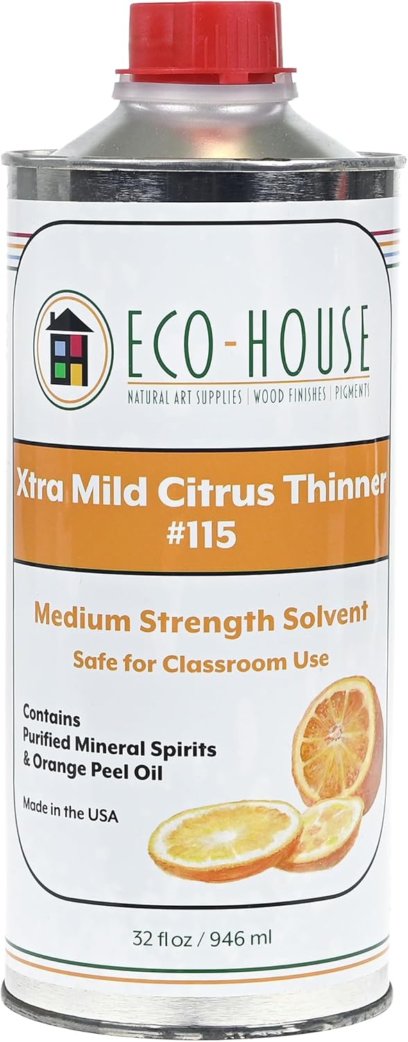 115 Xtra Mild Paint Thinner – Citrus Scent, Low Odor, Safe Alternative to Turpentine – Eco-Friendly Solvent for Oil Paints, Natural Resins & Varnishes – 946ml (32 oz)