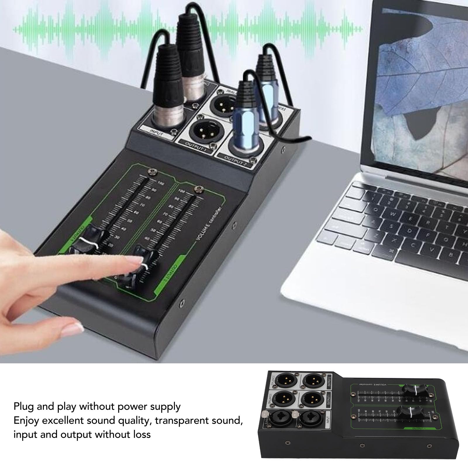 Controller di Volume Passivo Stereo XLR 2 Ingressi 4 Uscite, Fader 70 mm Alta Precisione, Audio HiFi