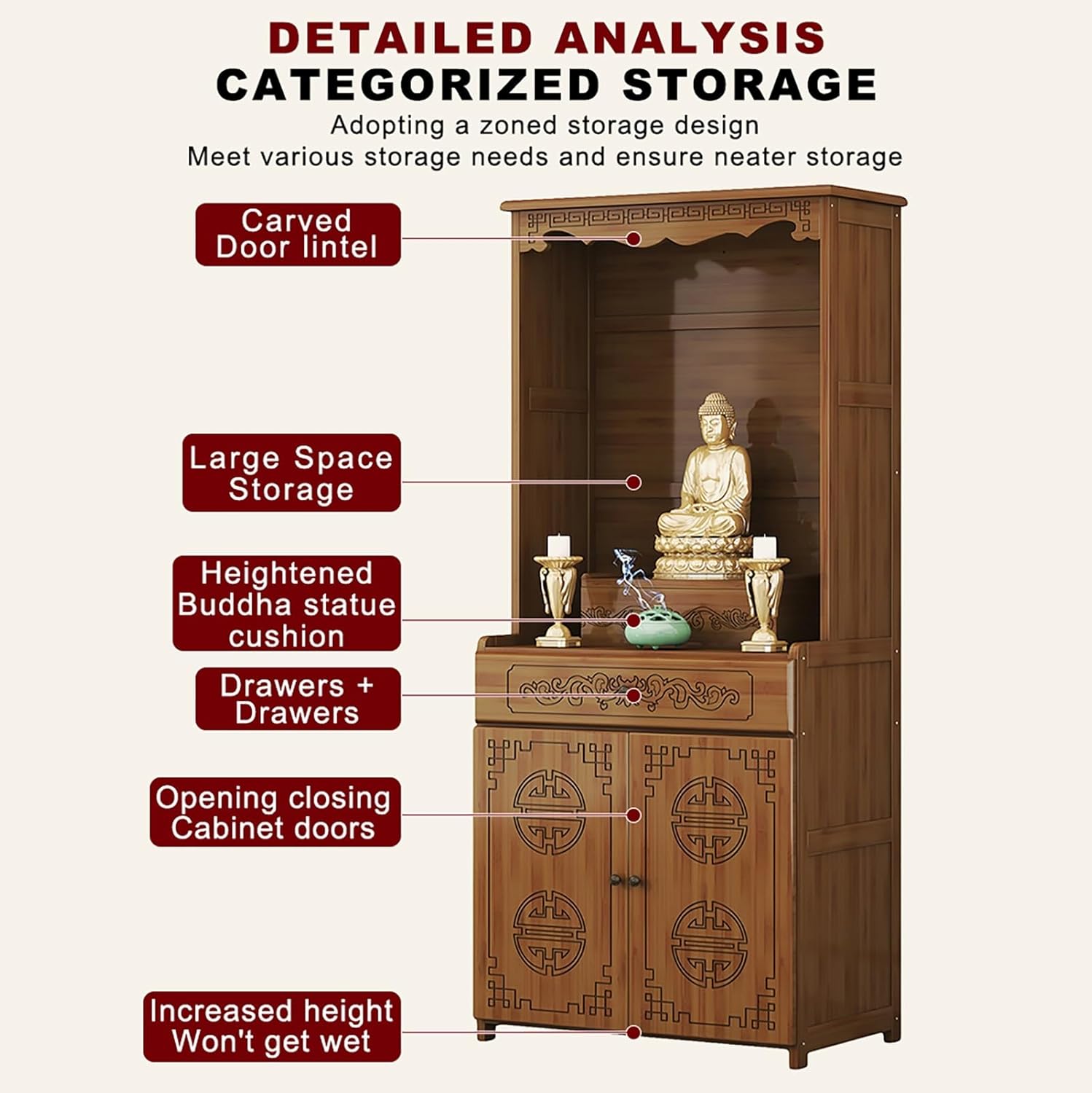 Buddha Altar Shrine Cabinet,Buddhist Altar Table,Chinese Cabinet Pedestal Offering Table,for Living Room Bedroom Temples.(27.17x15.35x67.71in)